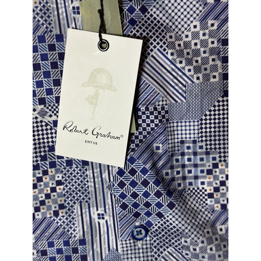 Robert Graham Shirt Mens Small Blue Geometric Long Sleeve Button Embroidered NWT - Picture 2 of 11